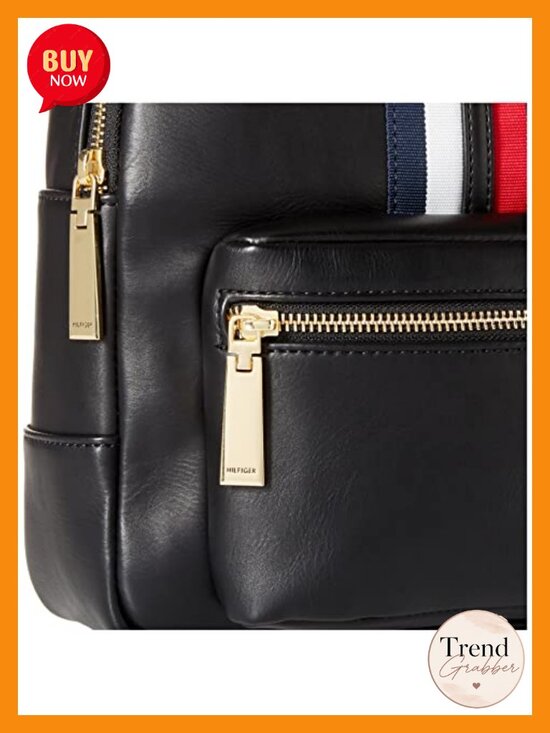 Women\'s Nylon Mini Backpack with Logo Stripe and Gold Hardware